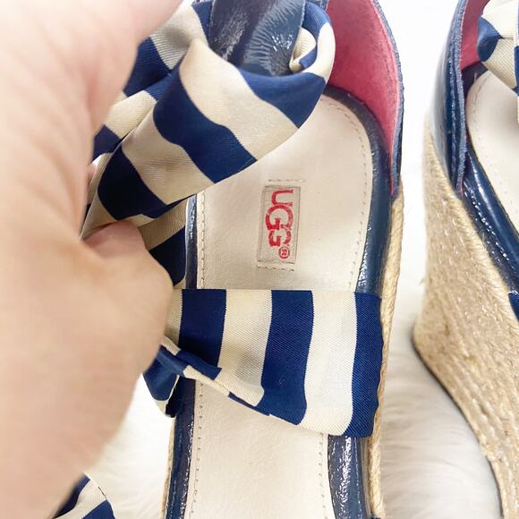 Ugg 7 Womens Blue White Striped Lucianna Strap Espadrille Wedge Sandals - Picture 7 of 11
